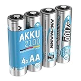 ANSMANN Akku AA Mignon 2100mAh 1,2V NiMH - wiederaufladbare Batterien AA Akkus maxE (geringe Selbstentladung & vorgeladen) ideal für Spielzeug, Funk-Tastatur/Maus, Wii & Xbox Controller (4 Stück)