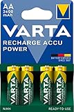 VARTA Batterien AA, wiederaufladbar, Recharge Accu Power, Akku, 2600 mAh Ni-MH, ohne Memory Effekt, vorgeladen, sofort einsatzbereit, 4 Stück,1er Pack